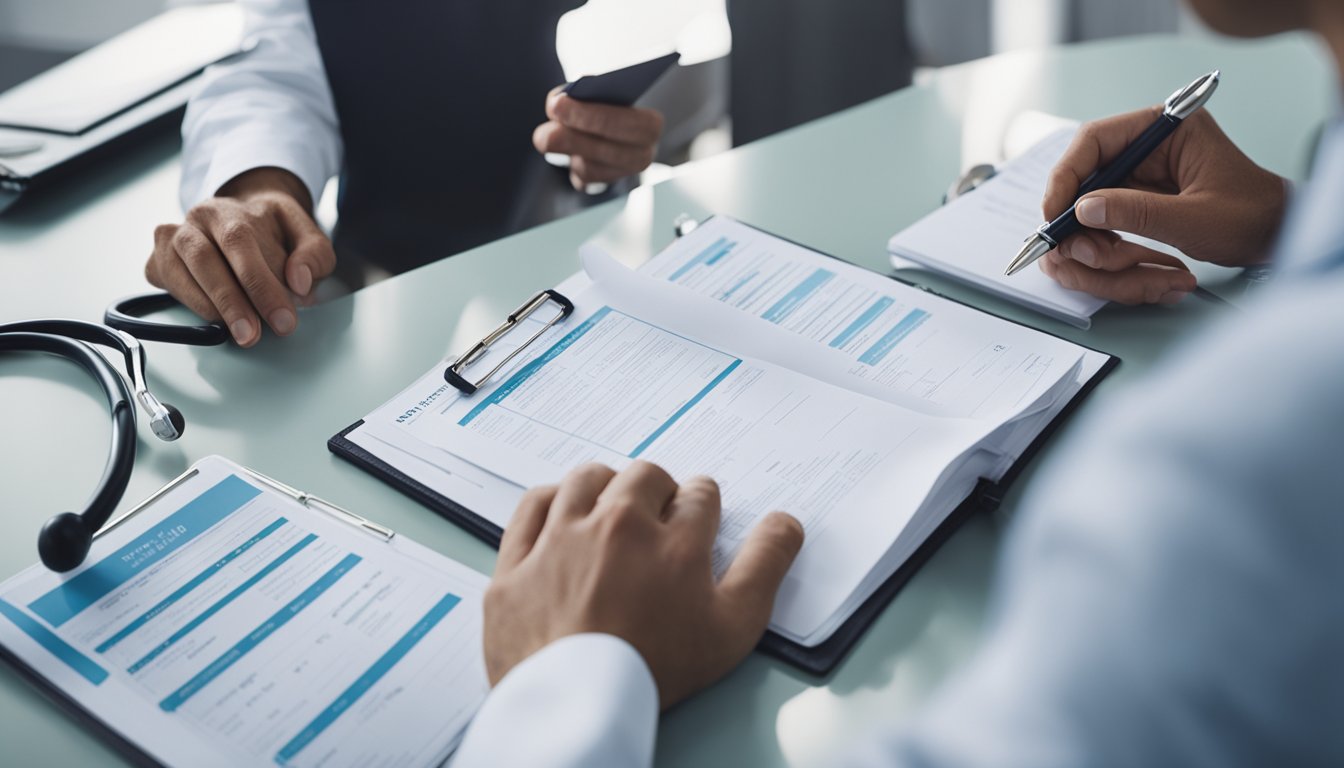 A doctor using a holistic approach, examining a patient's medical history, lifestyle, and environment to determine a personalized treatment plan