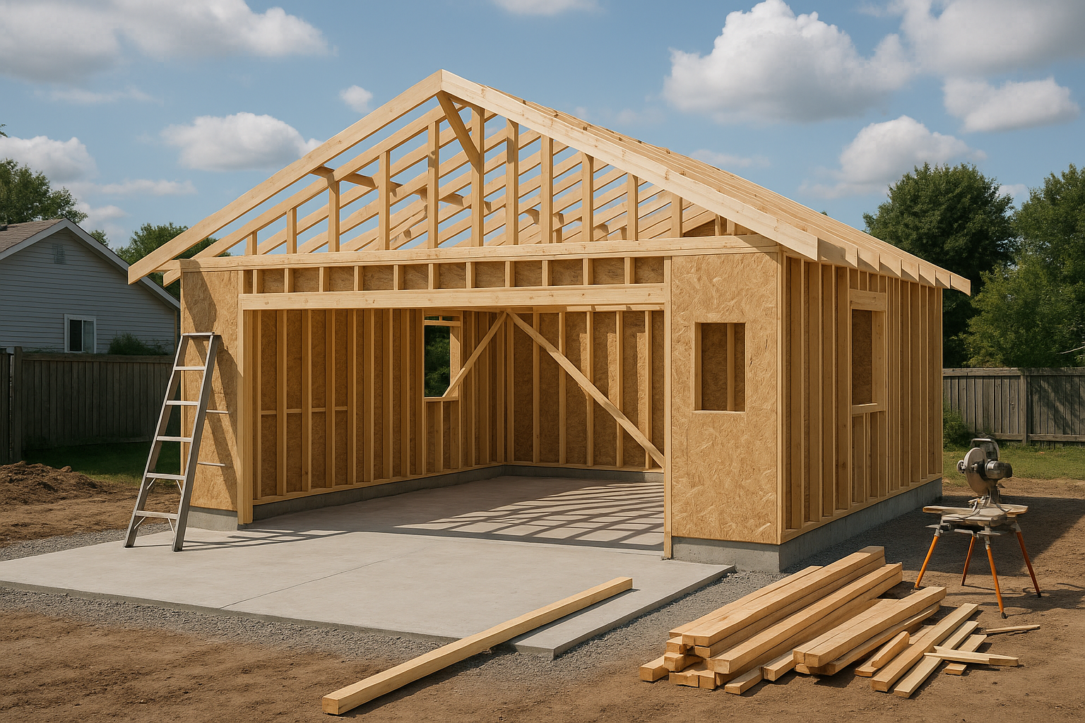 Illustration of a new garage construction project
